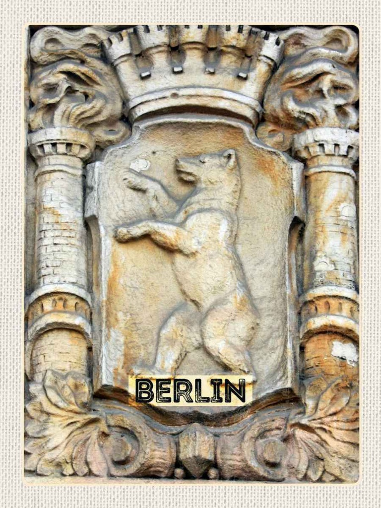 Holzschild 40x30 cm Berlin Deutschland Wappen Skulptur Bildmotiv Reisemotiv Abenteuer Reisen