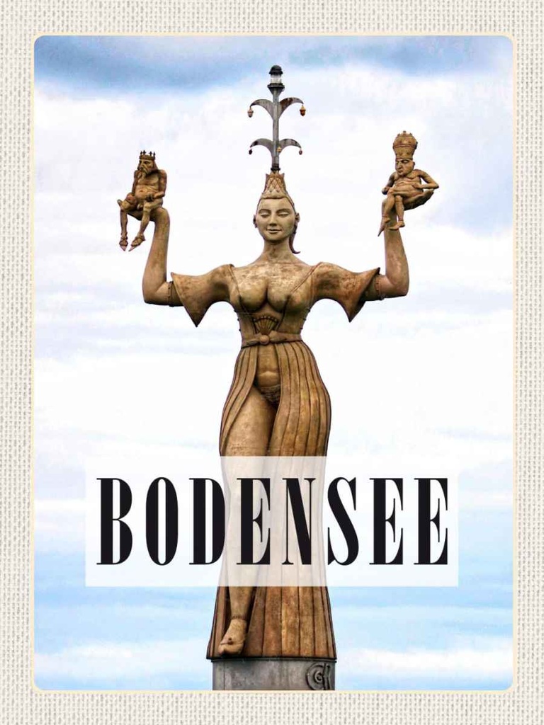 Holzschild 40x30 cm Bodensee Deutschland Statue Frau Bildmotiv Reisemotiv Abenteuer Reisen