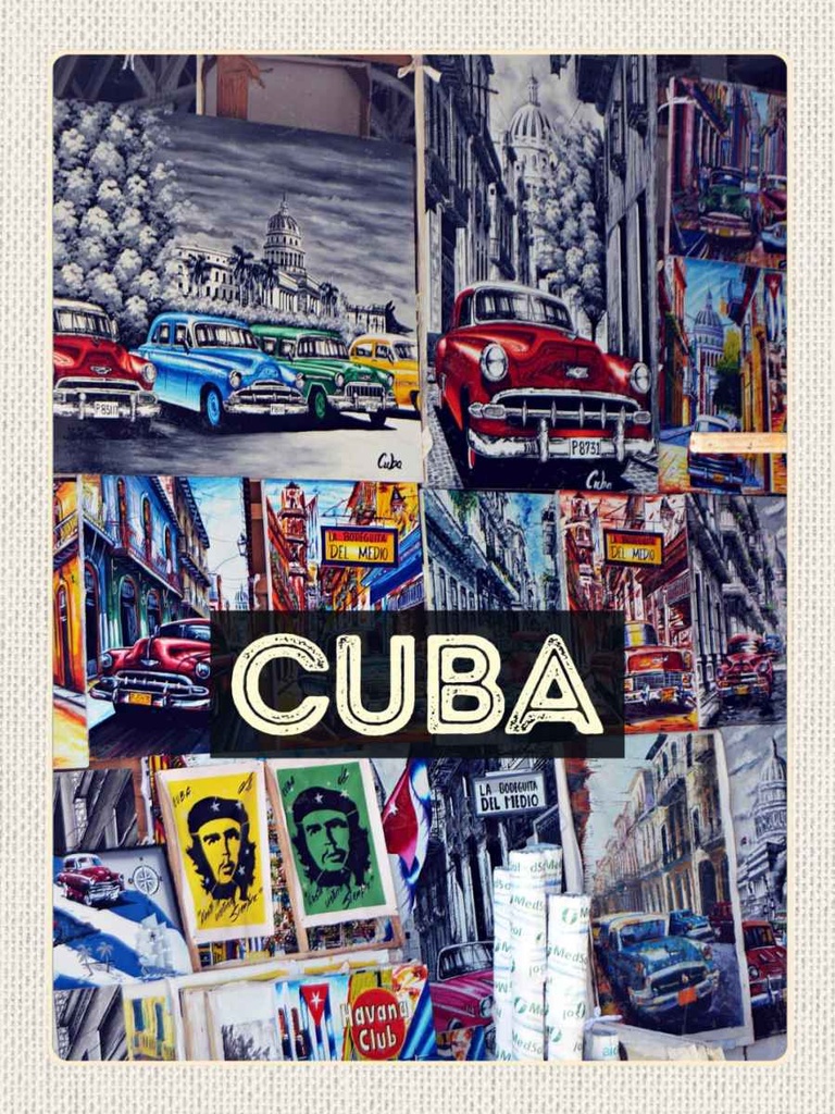 Holzschild 40x30 cm Cuba Karibik Freiheit Stadt Gemälde Bildmotiv Reisemotiv Abenteuer Reisen