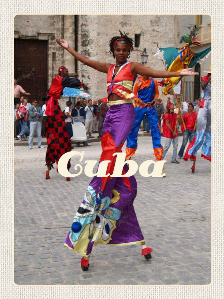 Holzschild 40x30 cm Cuba Karibik Afro tanz Festival bunt Bildmotiv Reisemotiv Abenteuer Reisen