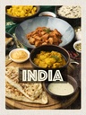Holzschild 40x30 cm Indien Speisen Curry Hähnchen Reis Bildmotiv Reisemotiv Abenteuer Reisen
