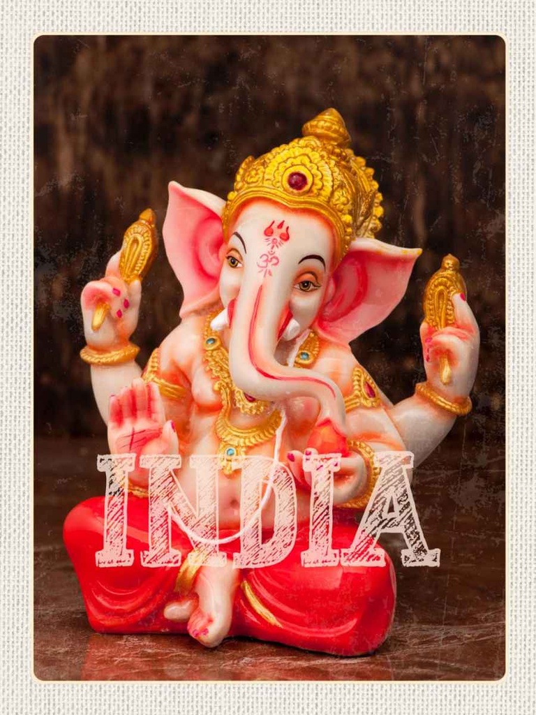 Holzschild 40x30 cm Indien Skulptur Ganesha Gott Hindu Bildmotiv Reisemotiv Abenteuer Reisen