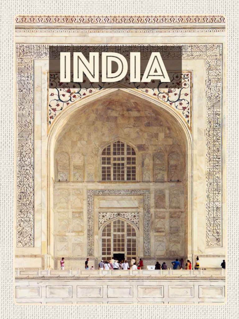 Holzschild 40x30 cm Indien Moschee Eingang Islam Menschen Bildmotiv Reisemotiv Abenteuer Reisen