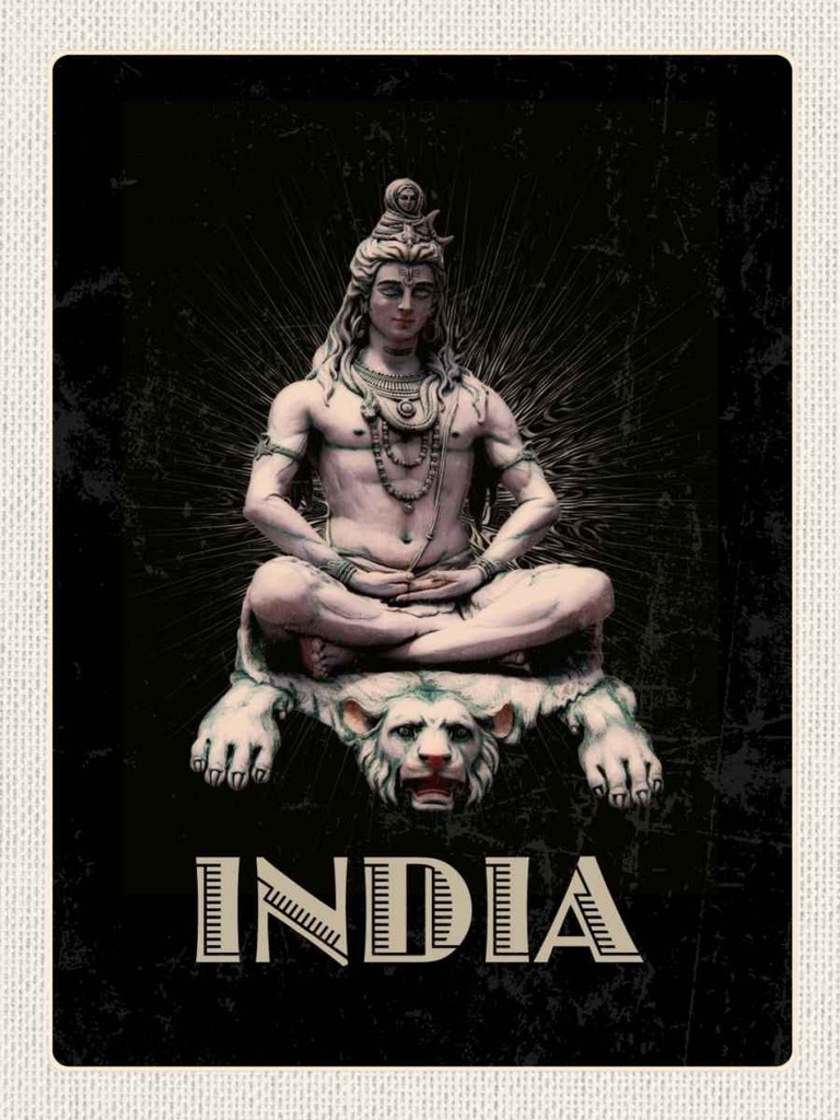 Holzschild 40x30 cm Indien Gott Buddhismus Löwe Meditieren Bildmotiv Reisemotiv Abenteuer Reisen