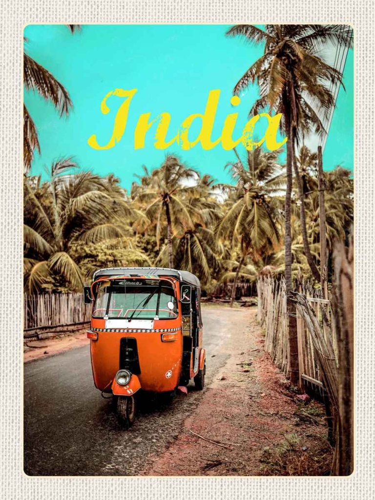 Holzschild 40x30 cm Indien Straße Tuk Taxi Asien Bildmotiv Reisemotiv Abenteuer Reisen