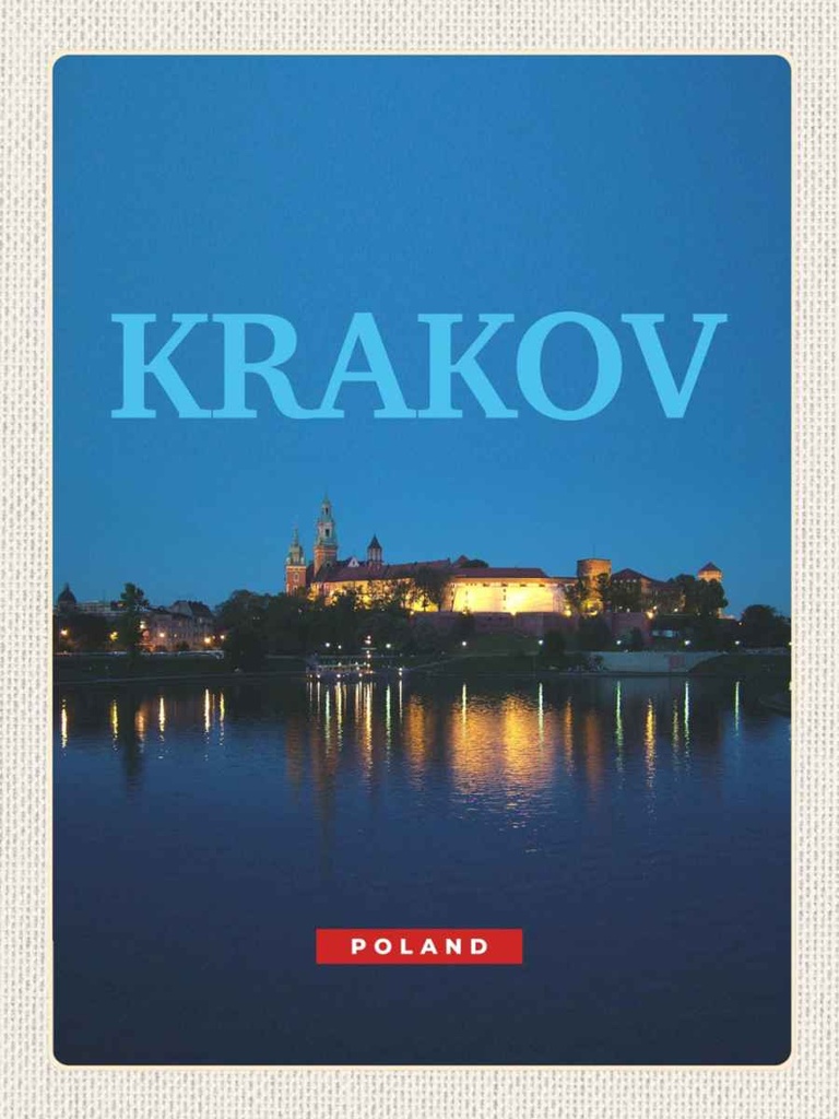 Holzschild 40x30 cm Krakow Polen Nacht Kirsche See Bildmotiv Reisemotiv Straße Stadt