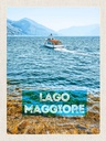 Holzschild 40x30 cm Lago Maggiore Italien Insel Boot Meer Bildmotiv Reisemotiv Europa