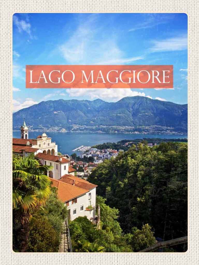 Holzschild 40x30 cm Lago maggiore Gebirge Natur Meer Bildmotiv Reisemotiv Europa