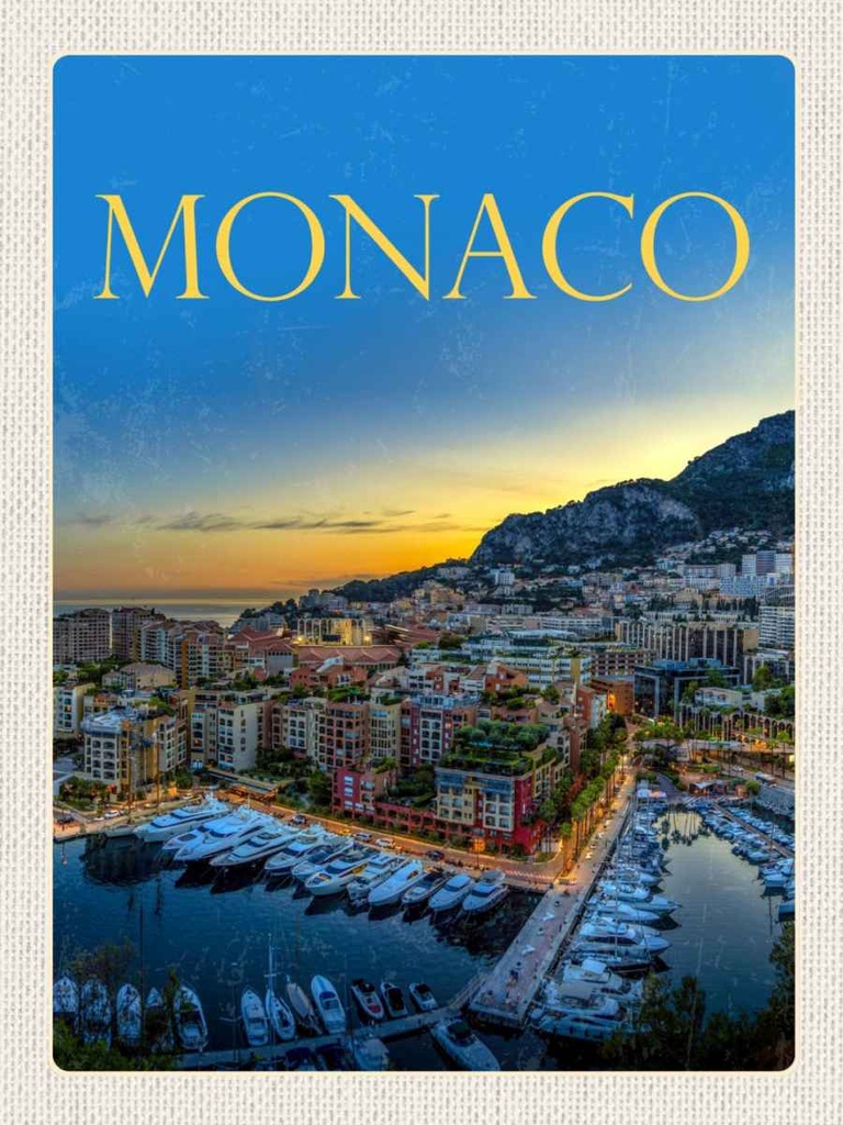 Holzschild 40x30 cm Monaco Frankreich Yacht Luxus Straße Stadt