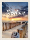 Holzschild 40x30 cm Nordsee Strand Sonnenuntergang Abend Bildmotiv Reisemotiv Europa