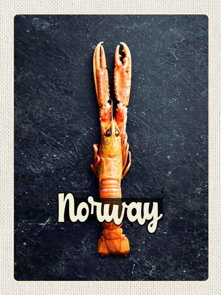 Holzschild 40x30 cm Norwegen Fischgerichte Krabben Bildmotiv Reisemotiv Europa