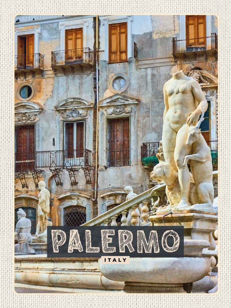Holzschild 40x30 cm Palermo Italien Skulptur Altstadt Bildmotiv Reisemotiv Europa