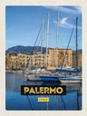 Holzschild 40x30 cm Palermo Italien Meer Boote Bildmotiv Reisemotiv Straße Stadt