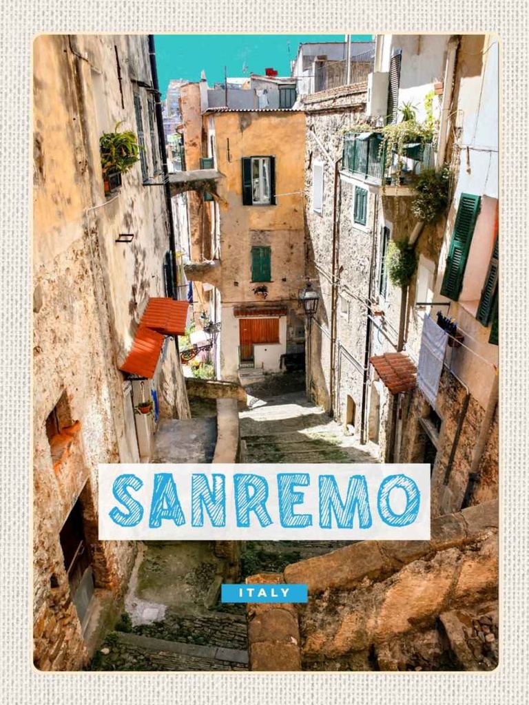 Holzschild 40x30 cm Sanremo Italien Altstadt Gebäude Bildmotiv Reisemotiv Europa