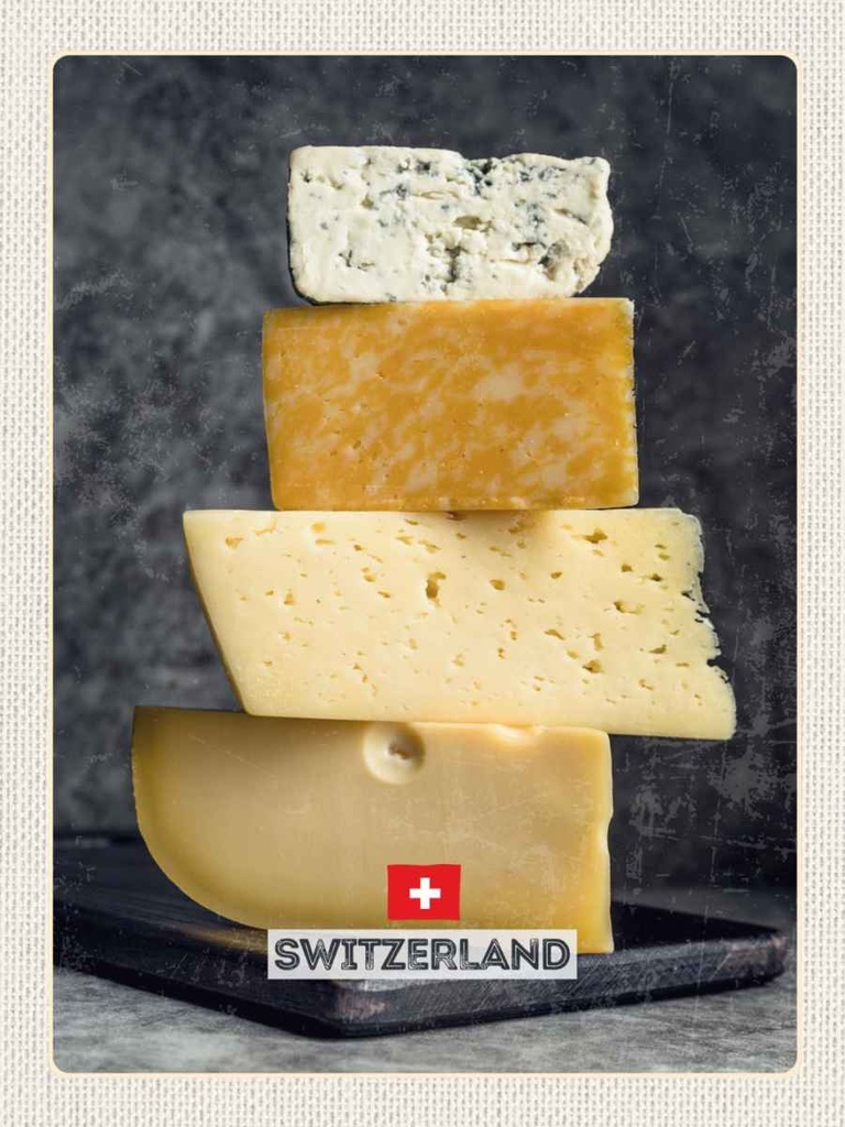 Holzschild 40x30 cm Schweiz Bern Käsesorte Emmentaler Bildmotiv Reisemotiv Europa