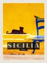 Holzschild 40x30 cm Sizilien Italien malerisches Bild Katze Bildmotiv Reisemotiv Tier Haustier