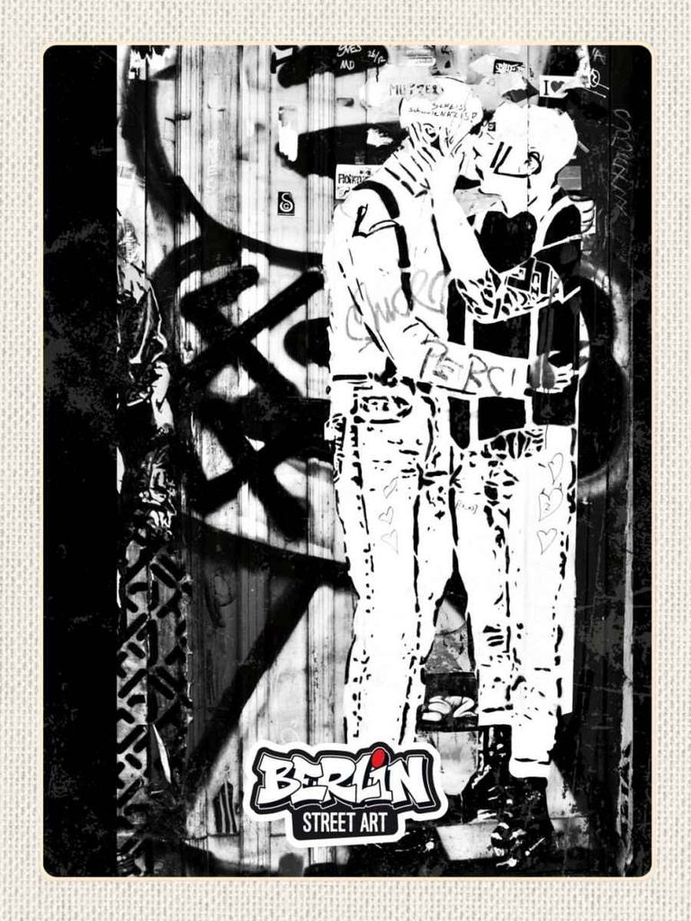 Holzschild 40x30 cm Berlin Deutschland Geschlecht Graffiti Bildmotiv Reisemotiv Abenteuer Reisen
