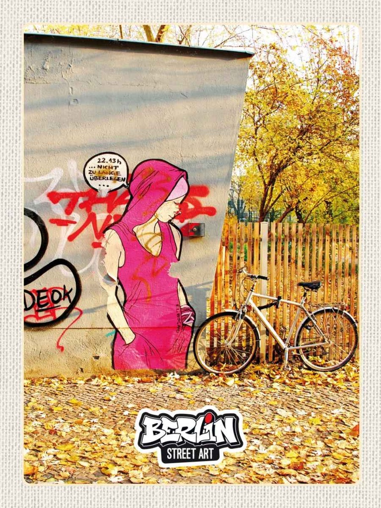 Holzschild 40x30 cm Berlin Street Art Kunst Gemälde rosa Bildmotiv Reisemotiv Abenteuer Reisen
