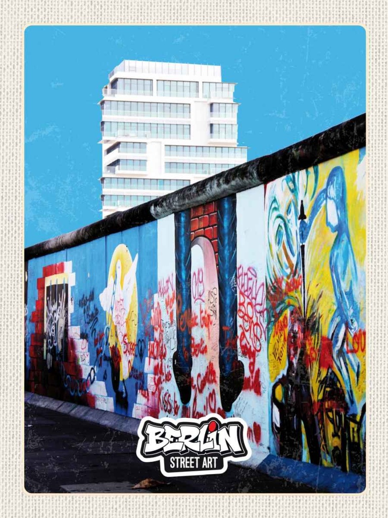 Holzschild 40x30 cm Berlin Hochhaus Graffiti Kunst Straße Bildmotiv Reisemotiv Abenteuer Reisen
