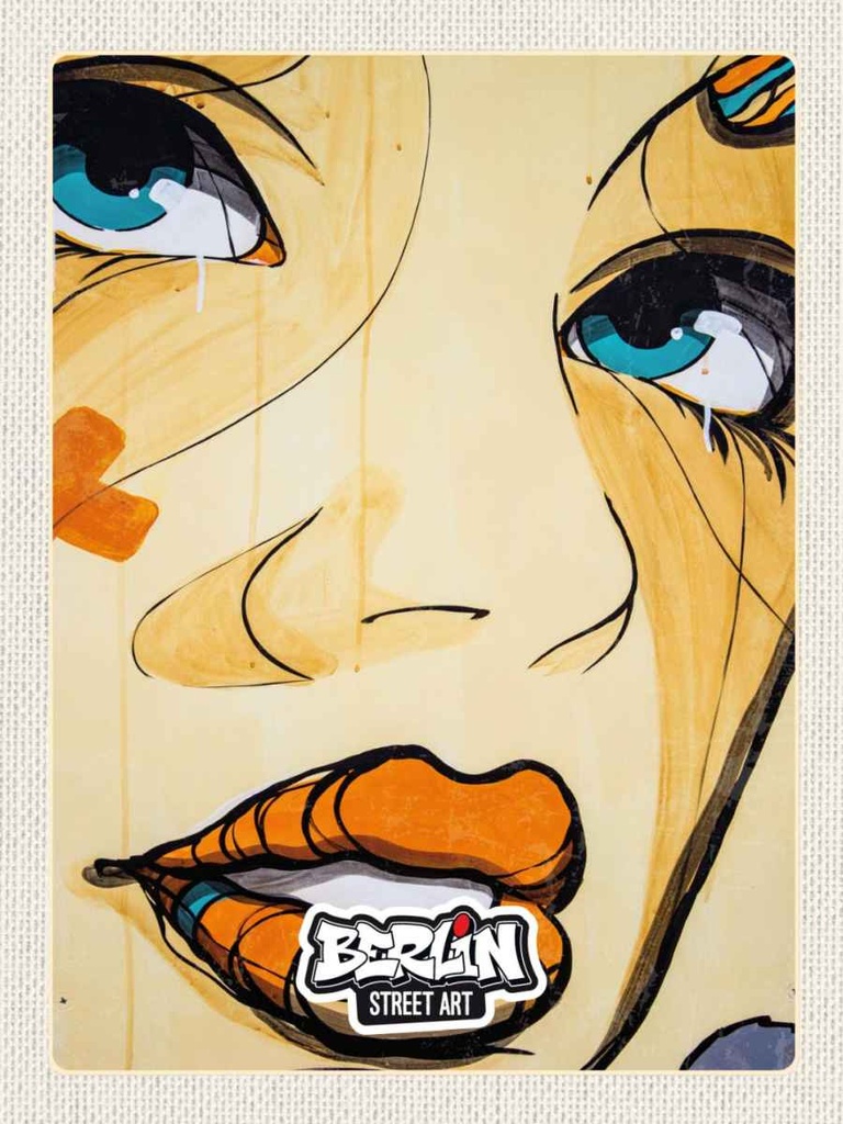 Holzschild 40x30 cm Berlin Street art weinenende Frau Bildmotiv Reisemotiv Abenteuer Reisen