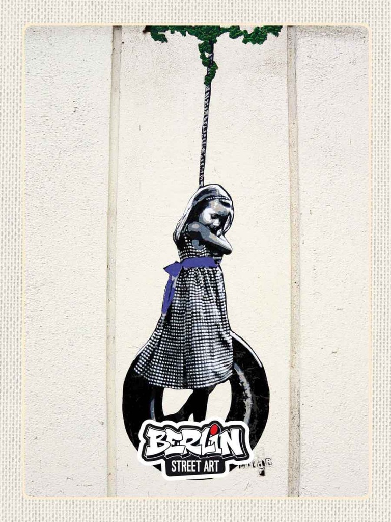 Holzschild 40x30 cm Berlin Street Art schwarz weiß Kunst Bildmotiv Reisemotiv Abenteuer Reisen