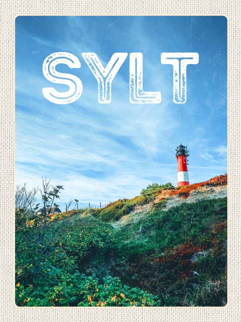 Holzschild 40x30 cm Sylt Insel Deutschland Leuchtturm Bildmotiv Reisemotiv