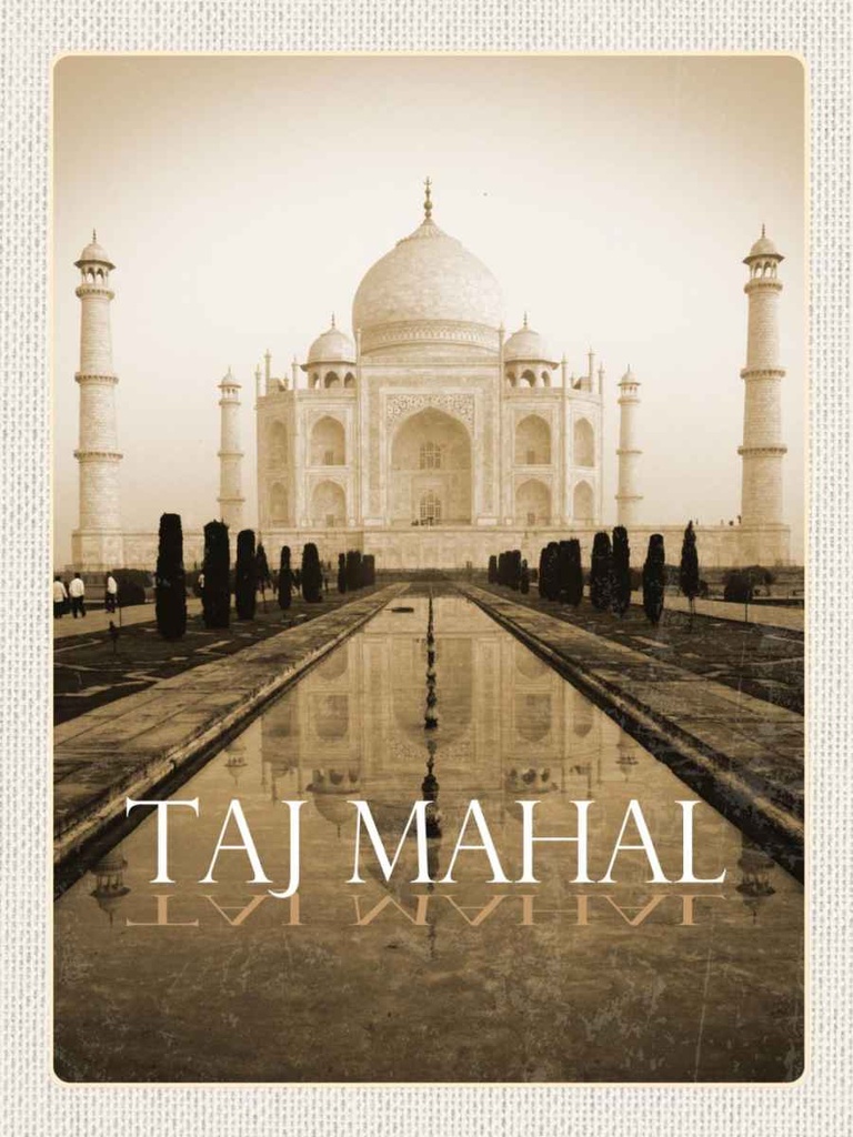 Holzschild 40x30 cm Indien schwarz weiß Taj Mahal Bildmotiv Reisemotiv Abenteuer Reisen