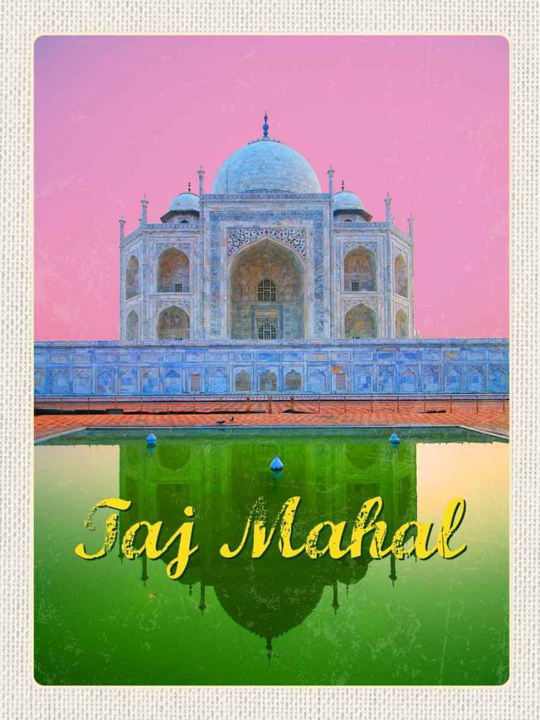 Holzschild 40x30 cm Indien Asien Taj Mahal Agra Yamuna Bildmotiv Reisemotiv Abenteuer Reisen