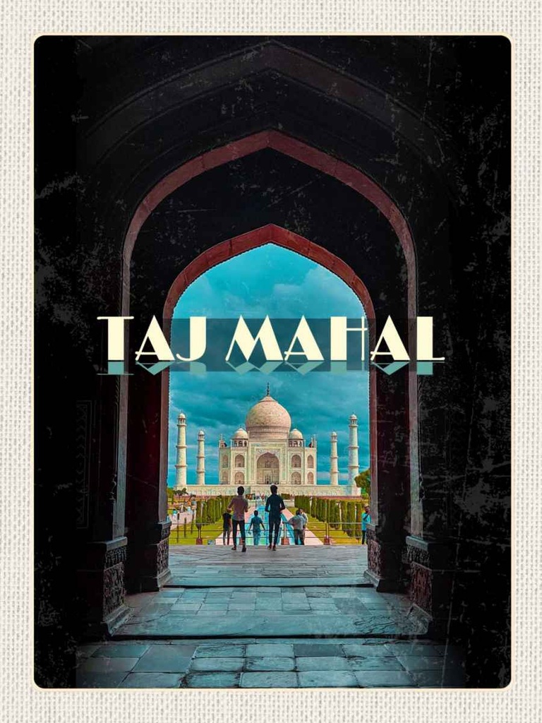 Holzschild 40x30 cm Indien Taj Mahal Menschen Muslime Bildmotiv Reisemotiv Abenteuer Reisen