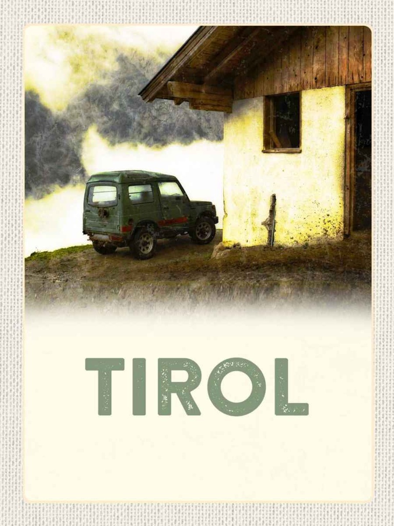 Holzschild 40x30 cm Tirol Haus auf den Bergen Auto Straße Stadt