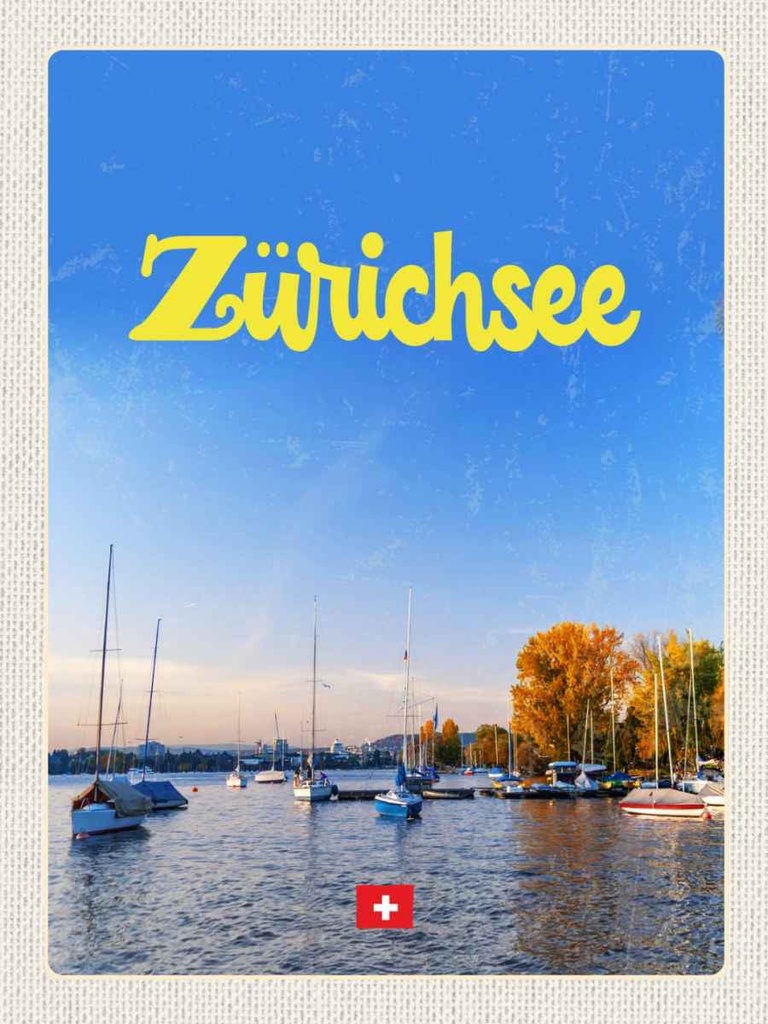 Holzschild 40x30 cm Zürich See Natur Boote Bootstrip Bildmotiv Reisemotiv Abenteuer Reisen