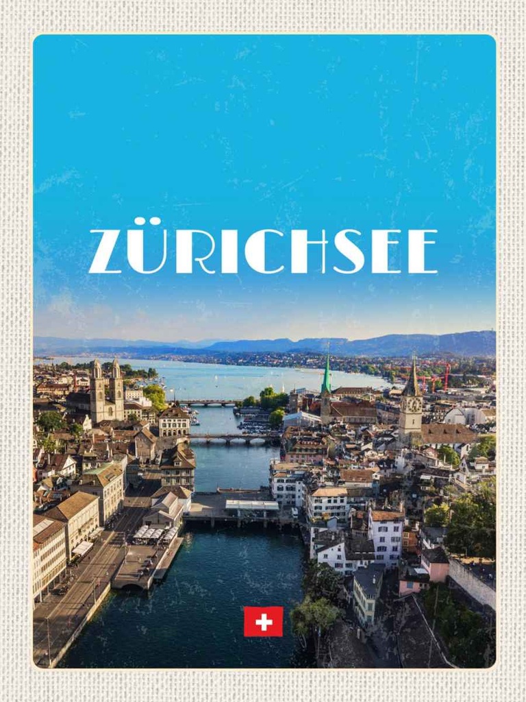 Holzschild 40x30 cm Zürich Ausblick auf die Stadt Bildmotiv Reisemotiv Straße