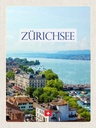Holzschild 40x30 cm Schweiz Zürichsee Wald Stadt Gebirge Bildmotiv Reisemotiv Europa