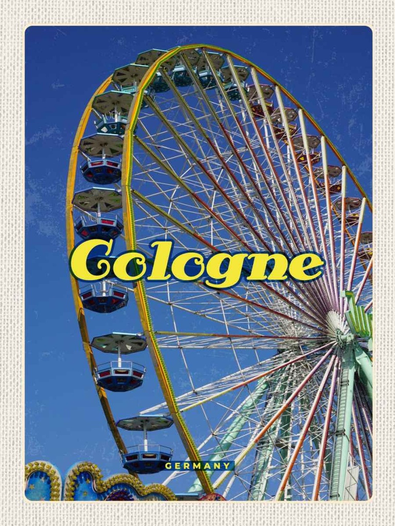 Holzschild 40x30 cm Köln Kirmes Riesenrad Autoscooter Bildmotiv Reisemotiv Deutschland