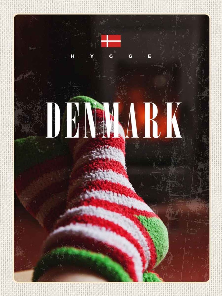 Holzschild 40x30 cm Dänemark Socken gemütlich Winterzeit Bildmotiv Reisemotiv Europa