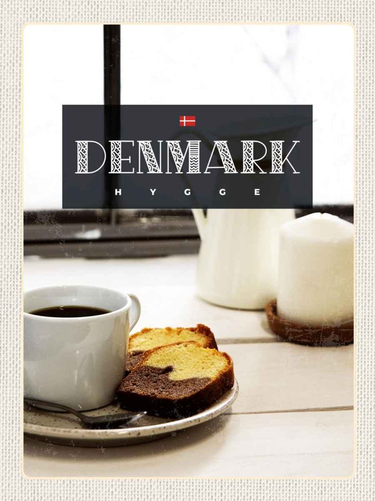 Holzschild 40x30 cm Dänemark Kaffee Marmorkuchen Wohnung Bildmotiv Reisemotiv Europa