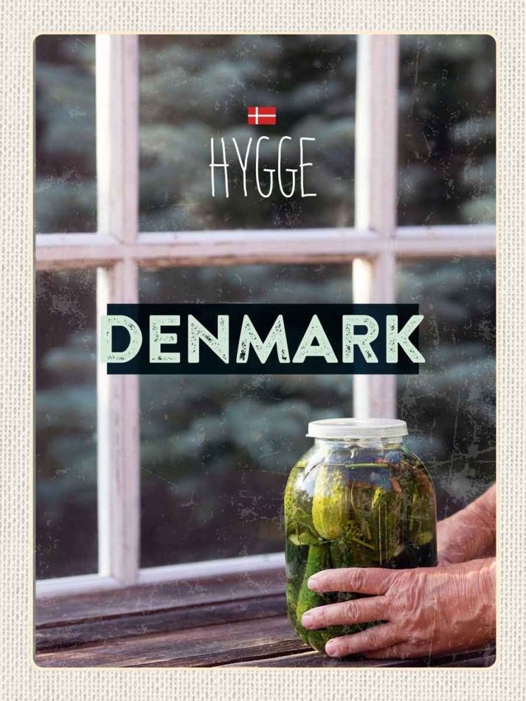 Holzschild 40x30 cm Dänemark Gurken im Glas Fenster Bildmotiv Reisemotiv Europa