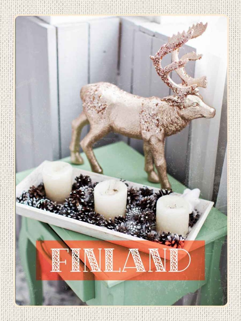 Holzschild 40x30 cm Finnland Hirsch Adventsteller Bildmotiv Reisemotiv Europa