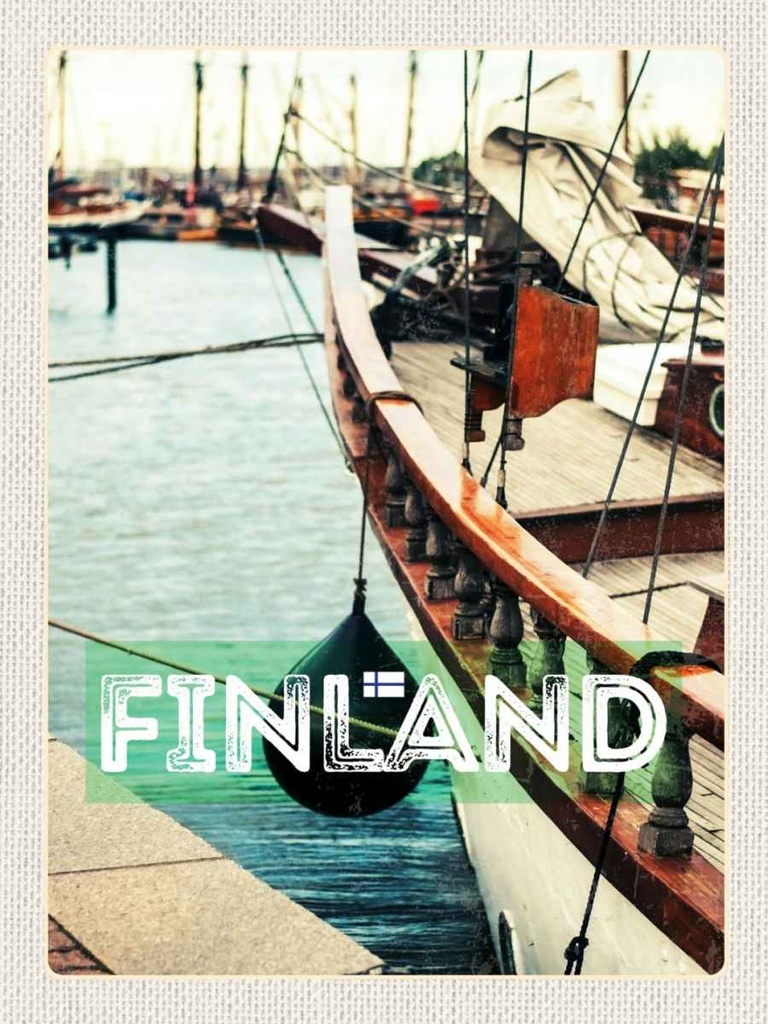 Holzschild 40x30 cm Finnland Wasser Meer Schiff Bildmotiv Reisemotiv Europa