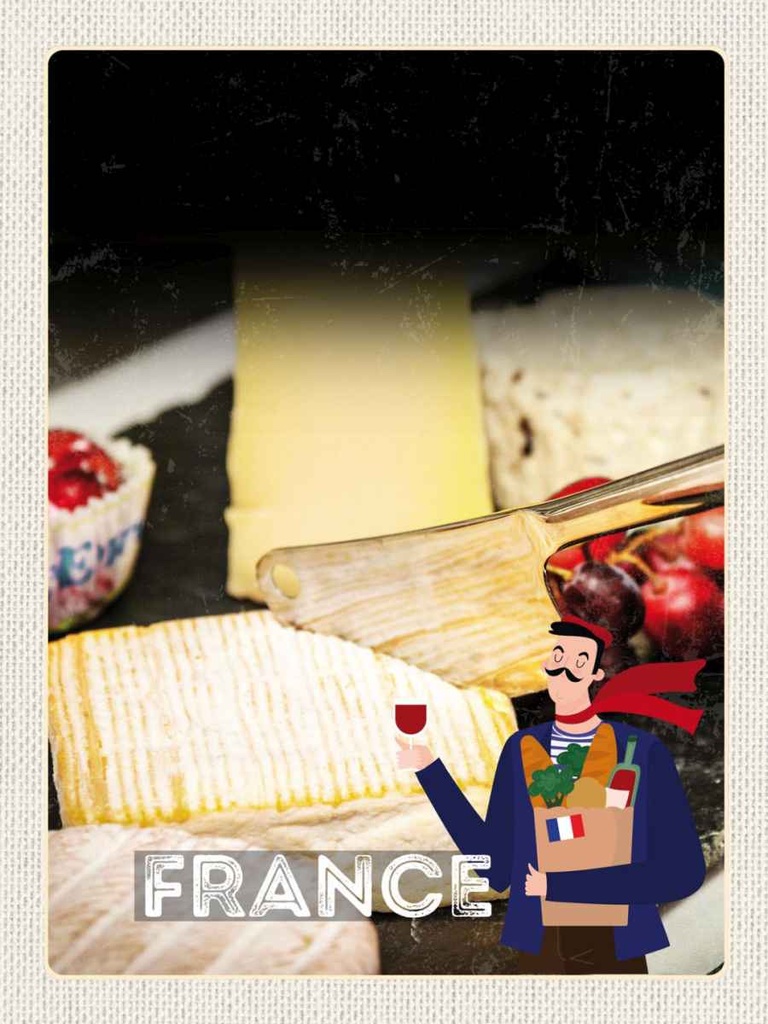 Holzschild 40x30 cm Frankreich Käse Camembert Schimmelkäse Bildmotiv Reisemotiv Europa