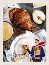 Holzschild 40x30 cm Frankreich Kaffee Croissant Birne Bildmotiv Reisemotiv Europa