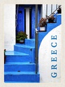 Holzschild 40x30 cm Greece Griechenland blaue Treppen Bildmotiv Reisemotiv Europa