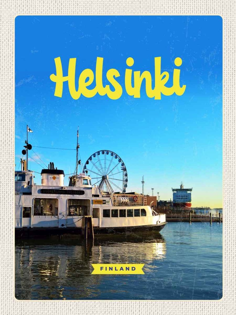 Holzschild 40x30 cm Helsinki Finnland Schiff Riesenrad Bildmotiv Reisemotiv Europa