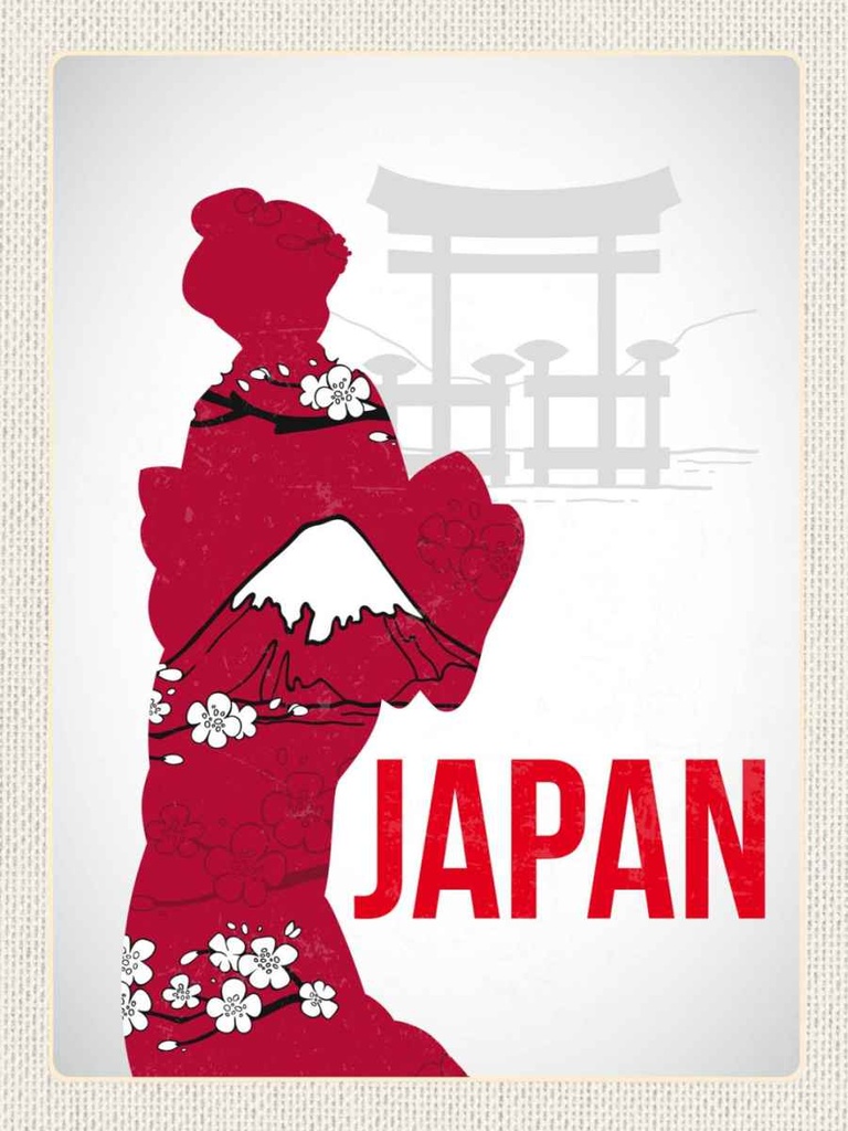 Holzschild 40x30 cm Japan Asien Tradionelle Kimono Kleid Bildmotiv Reisemotiv Abenteuer Reisen