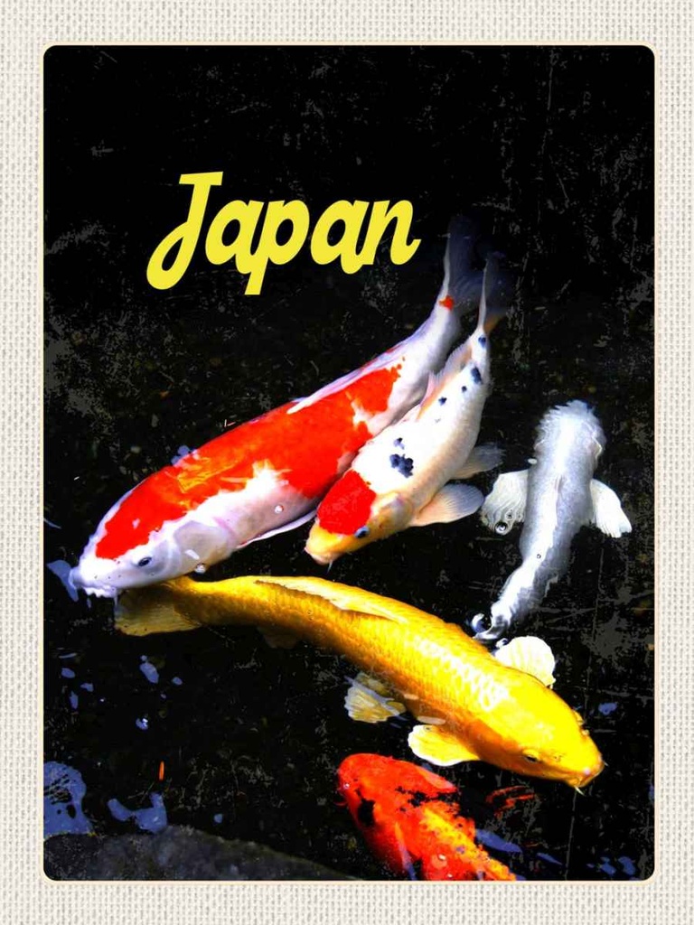 Holzschild 40x30 cm Japan Asien Reisen Koi Fische rot gold weiß Bildmotiv Reisemotiv Abenteuer