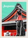 Holzschild 40x30 cm Japan Miyajima Tempel Kitsune Statue Bildmotiv Reisemotiv Abenteuer Reisen