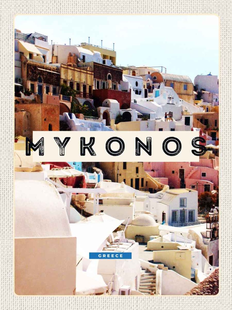 Holzschild 40x30 cm Griechenland Mykonos Greece Bildmotiv Reisemotiv Straße Stadt
