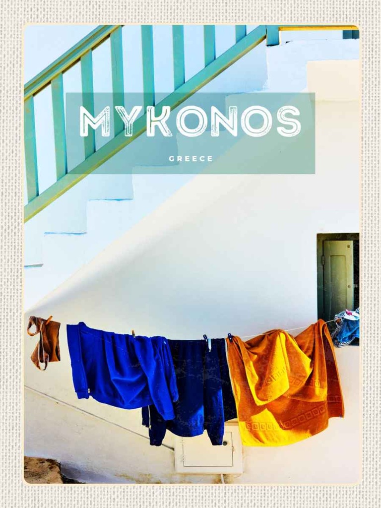 Holzschild 40x30 cm Griechenland Greece Mykonos Gebäude Bildmotiv Reisemotiv Europa