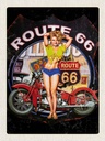 Holzschild 40x30 cm USA Amerika Route US 66 Biker Frau Bildmotiv Reisemotiv