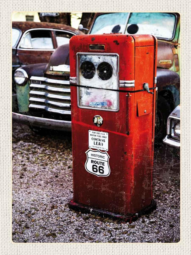 Holzschild 40x30 cm USA Amerika Tankstelle Route 66 90er Bildmotiv Reisemotiv